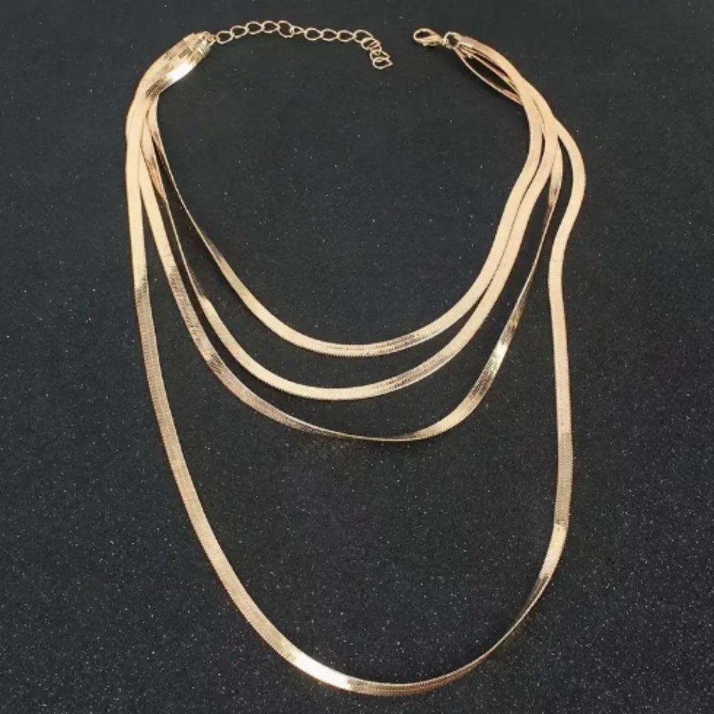 18k Gold Plated Layered Snake Chain Necklace - Picture 3 of 5